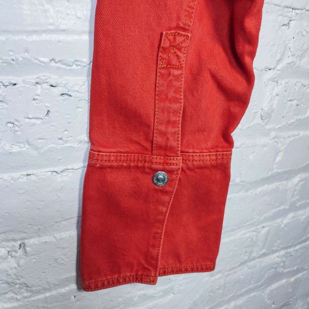 Zara Cropped Red Jean Jacket US size 12-16 - Picture 4 of 15